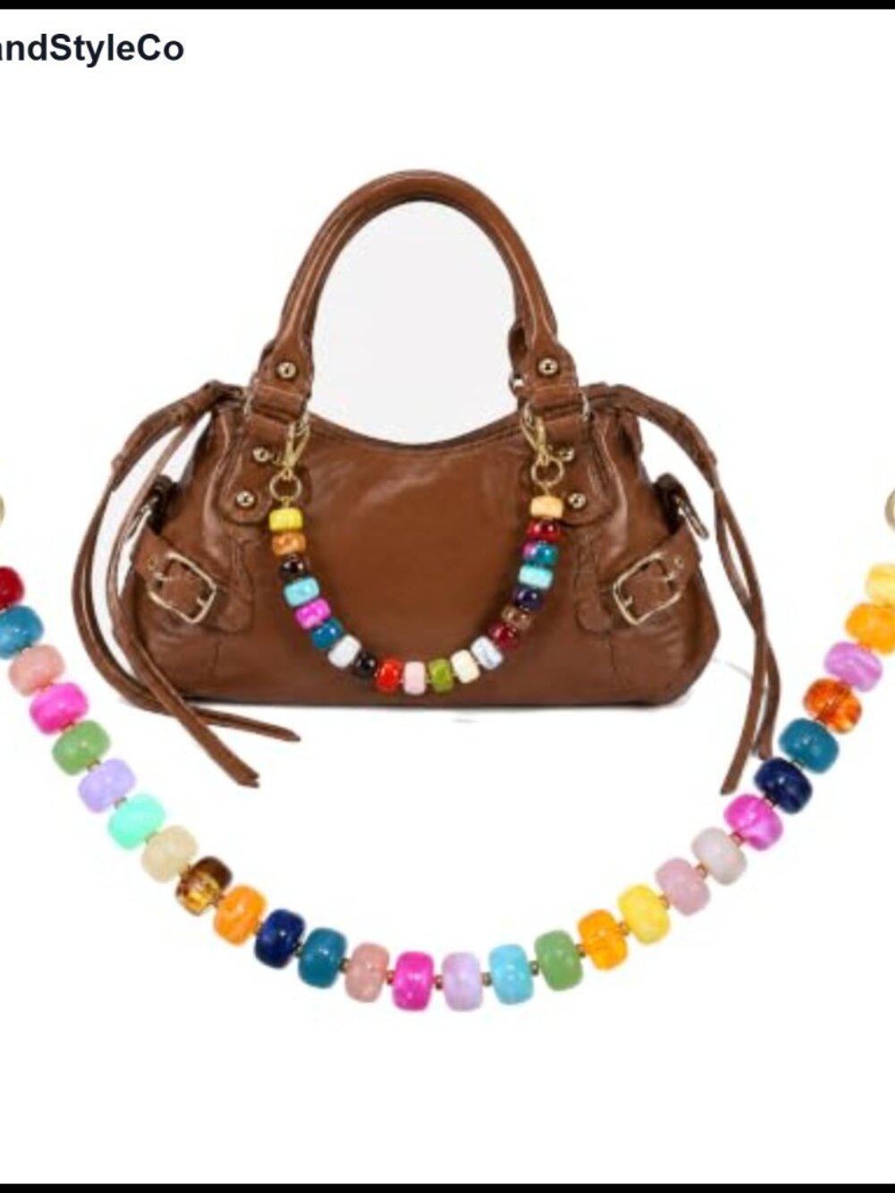 Chunky Beaded Bag Charm Gold Tone Clip Purse Keyring Accessory
